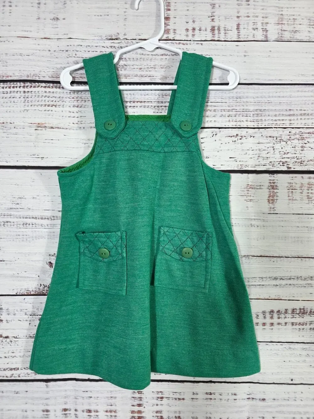 VTG Carters Girls Green Jumper Dress Size 6 Pinafore 70s-80s era Retro Pockets